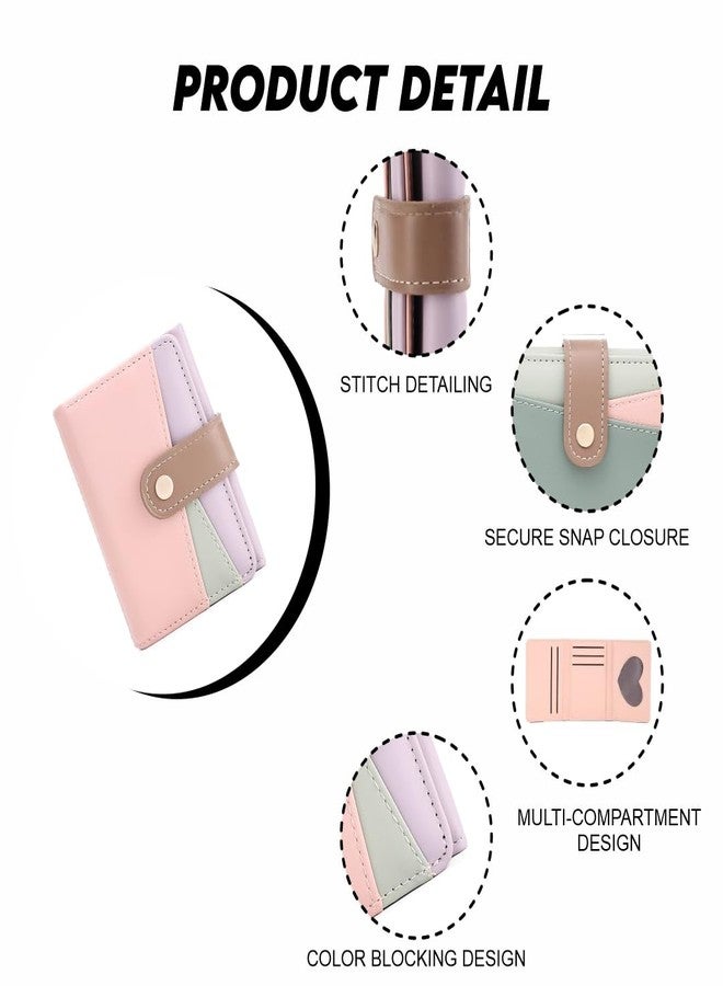Elios Women's Wallet Color-Blocking Design Vegan Leather Trifold Small Card Holder Compact Ladies Purse with Multiple Card Slots RFID Blocking | Snap Closure | Mini Purse for Women (Pink) - Image 3